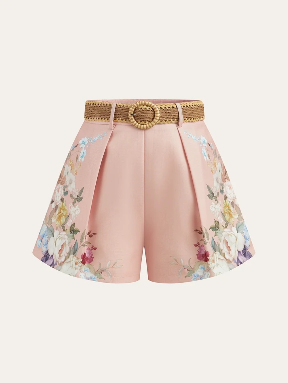 Commense Floral Print Belted Shorts